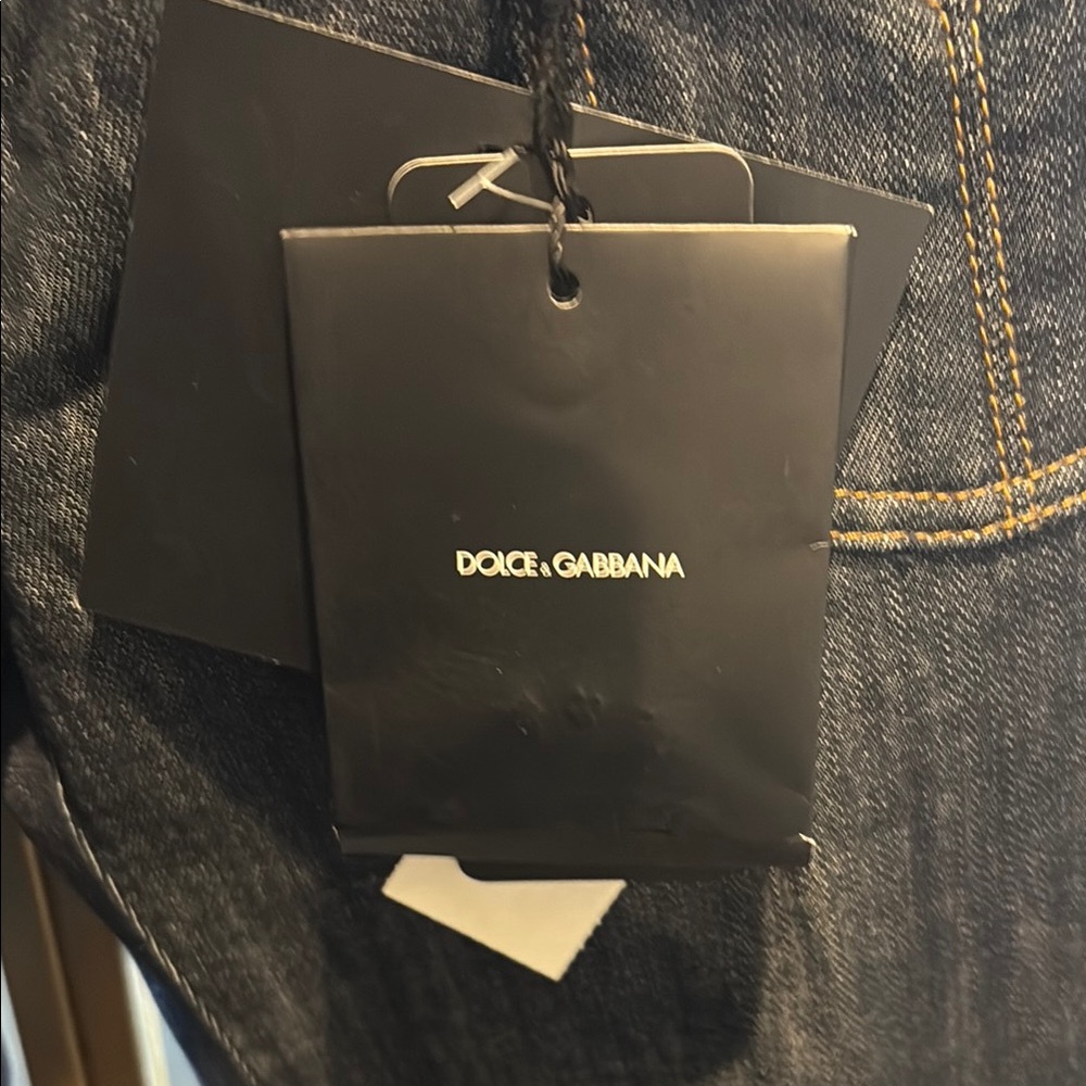 Dolce & gabbbana pocket lamb leather Jeans nwt size 42 dark blue boot wider leg - Picture 3 of 15